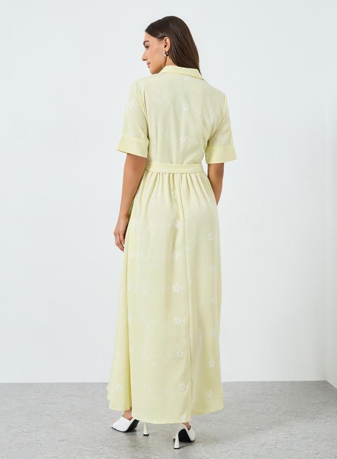 ستايلي فستان طويل بنمط قميص وطبعة زهور - Image 5